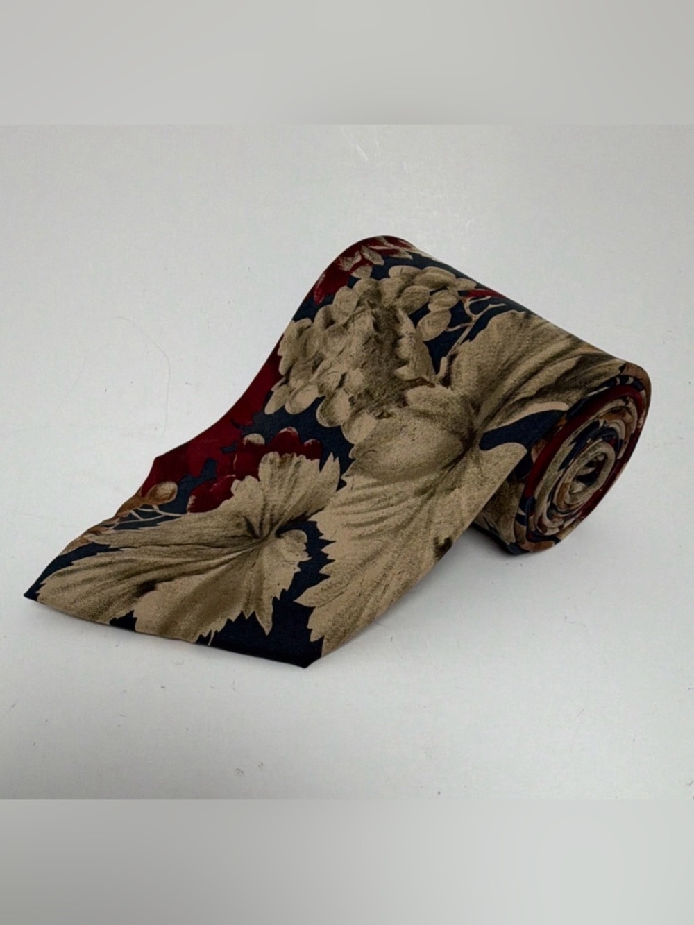 Van Heusen Floral Silk Tie in Navy, Burgundy, and Tan